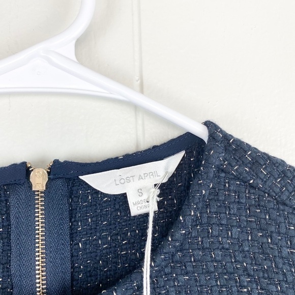 Lost April | Navy Blue Fringe Tweed Tank Top - Picture 3 of 5